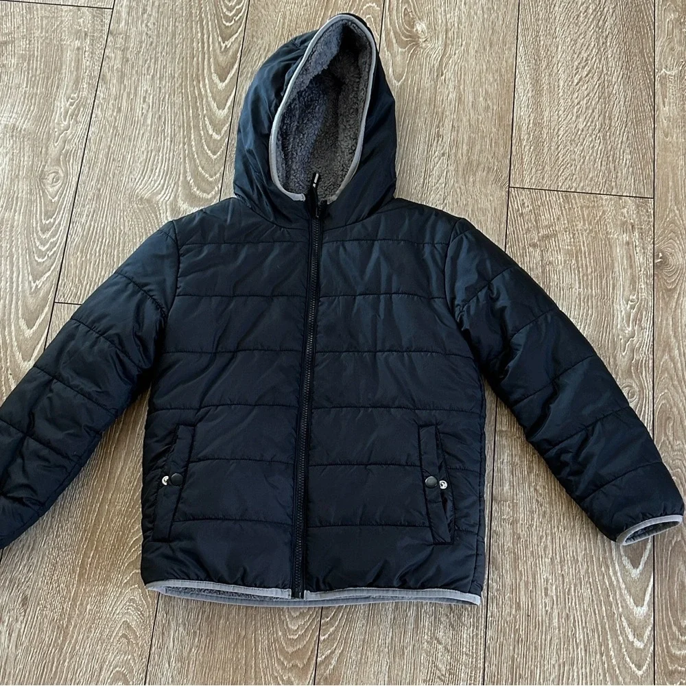 Cat & Jack Black Quilted Jacket with Soft Gray Fleece